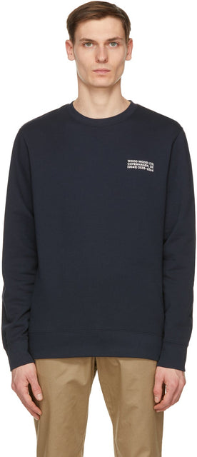 Wood Wood Navy Hugh Info Sweatshirt - Sweat-shirt Info de Wood Wood Wood Hugh - 나무 나무 해군 휴즈 스웨터