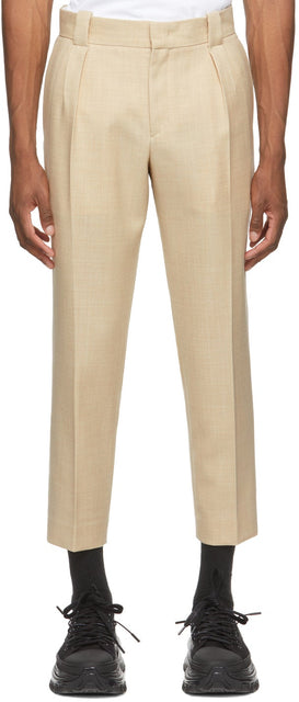 Wooyoungmi Beige One Pleat Trousers - Wooyoungmi Beige un pantalon de pli - Wooyoungmi Beige one pleat 바지