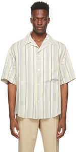 Wooyoungmi Beige Striped Short Sleeve Shirt - Chemise à manches courtes rayées beige Wooyoungmi - Wooyoungmi 베이지 스트라이프 짧은 소매 셔츠