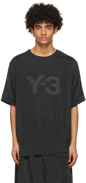 Y-3 Black Sanded Cupro T-Shirt - T-shirt cupro poncé noir Y-3 - Y-3 검은 샌드 샌드 샌드위치 셔츠