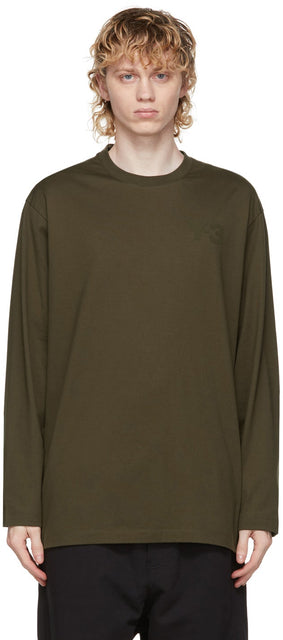 Y-3 Khaki Classic Logo Long Sleeve T-Shirt - Y-3 Khaki Classic Logo T-shirt à manches longues - Y-3 Khaki 클래식 로고 긴 소매 티셔츠