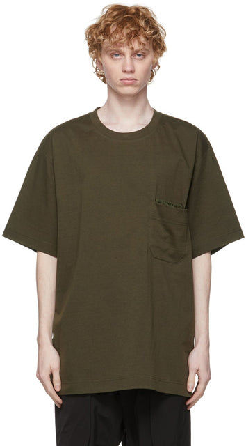 Y-3 Khaki Paper Jersey Pocket T-Shirt - T-shirt de poche en jersey de papier en papier Y-3 Kaki - Y-3 Khaki Paper Jersey Pocket T 셔츠
