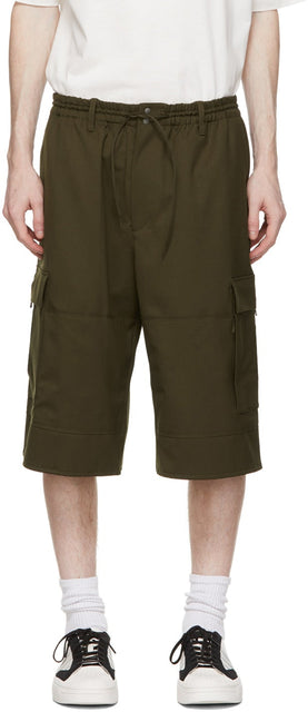 Y-3 Khaki Wool Cargo Shorts - Short de cargaison en laine Y-3 Kaki - Y-3 카키색 양모화물 반바지