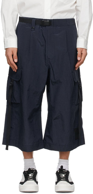 Y-3 Navy Seersucker Brace Sporty Trousers - Y-3 Navy Sersurker Brace Pantalons sportifs - Y-3 해군 Seersucker Brace 스포티 한 바지