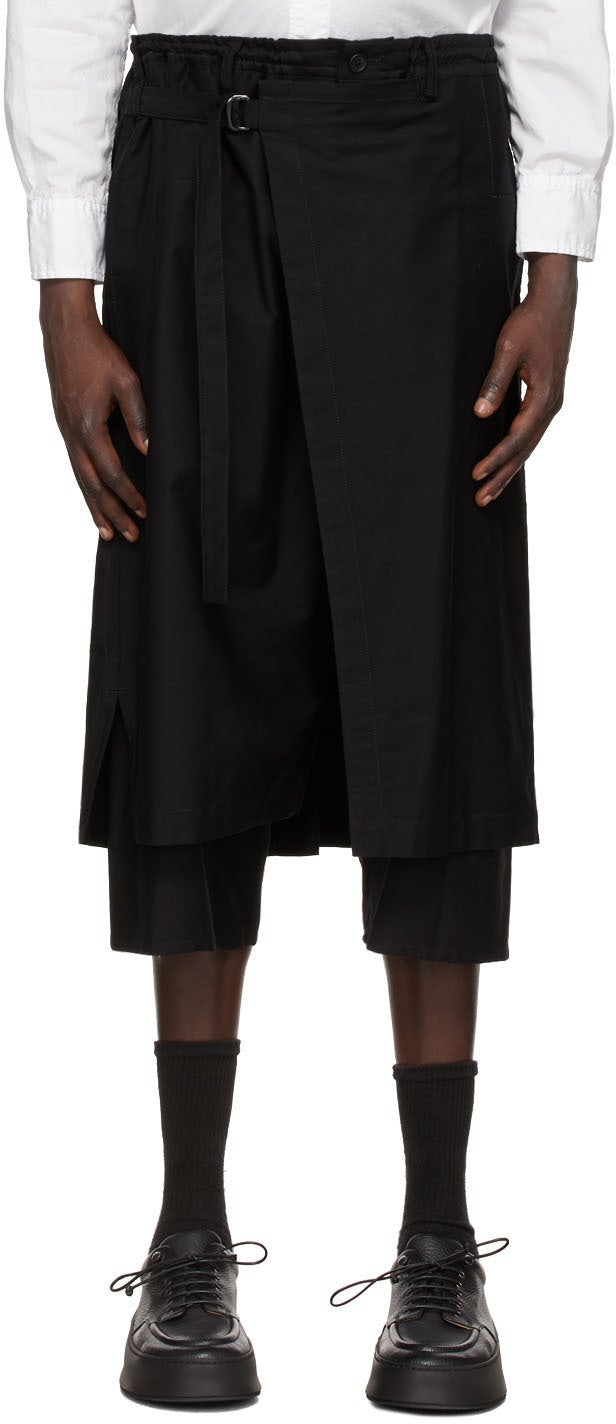 Yohji Yamamoto Black Cotton Wrap Trousers - Pantalon de coton noir Yohji Yamamoto - Yohji 야마모토 블랙 코튼 랩 바지