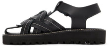Y's Black Leather Knitted Sandals