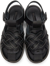 Y's Black Leather Knitted Sandals