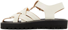 Y's White Leather Knitted Sandals