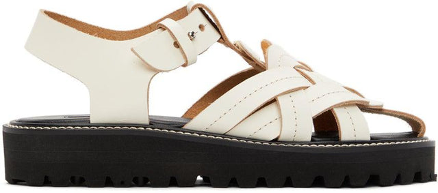 Y's White Leather Knitted Sandals - Sandales tricotées en cuir blanc de Y - Y 's 화이트 가죽 니트 샌들