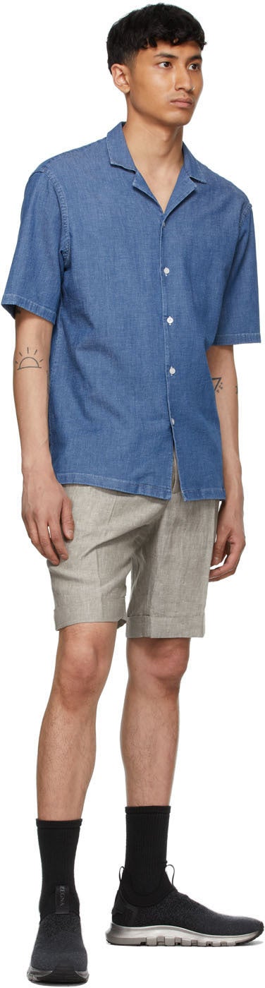 Z Zegna Blue Denim Short Sleeve Shirt