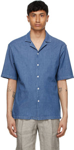 Z Zegna Blue Denim Short Sleeve Shirt - Z Zegna Bleu Denim Chemise à manches courtes - Z Zegna 블루 데님 반팔 셔츠
