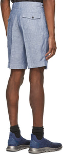 Z Zegna Blue Linen Yarn-Dyed Bermuda Shorts