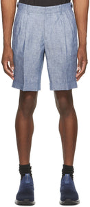 Z Zegna Blue Linen Yarn-Dyed Bermuda Shorts - Z ZEGNA BLUE DRAIN SHORERMUDA DYDED BERINDA - Z Zegna Blue Linen 원사 염색 된 버뮤다 반바지