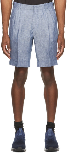 Z Zegna Blue Linen Yarn-Dyed Bermuda Shorts - Z ZEGNA BLUE DRAIN SHORERMUDA DYDED BERINDA - Z Zegna Blue Linen 원사 염색 된 버뮤다 반바지