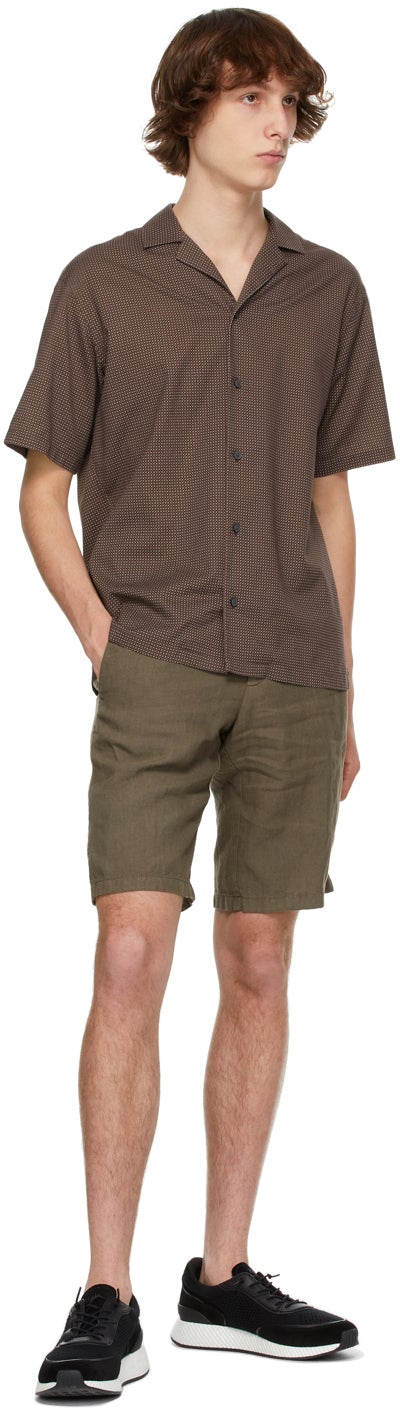 Z Zegna Brown Twill Short Sleeve Shirt