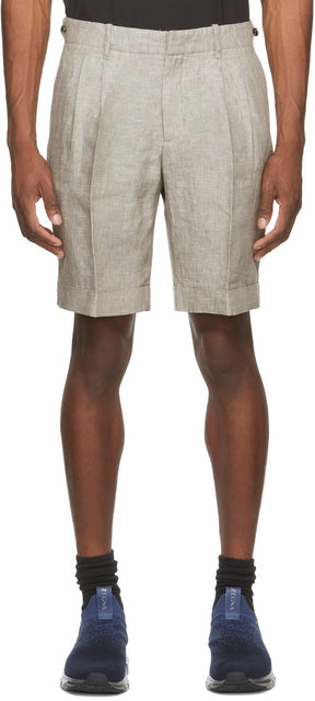 Z Zegna Grey Linen Yarn-Dyed Bermuda Shorts - Z Zegna Grey Draps Bermuda teinté de bermudes teints - Z Zegna 회색 린넨 원사 - 염색 된 버뮤다 반바지