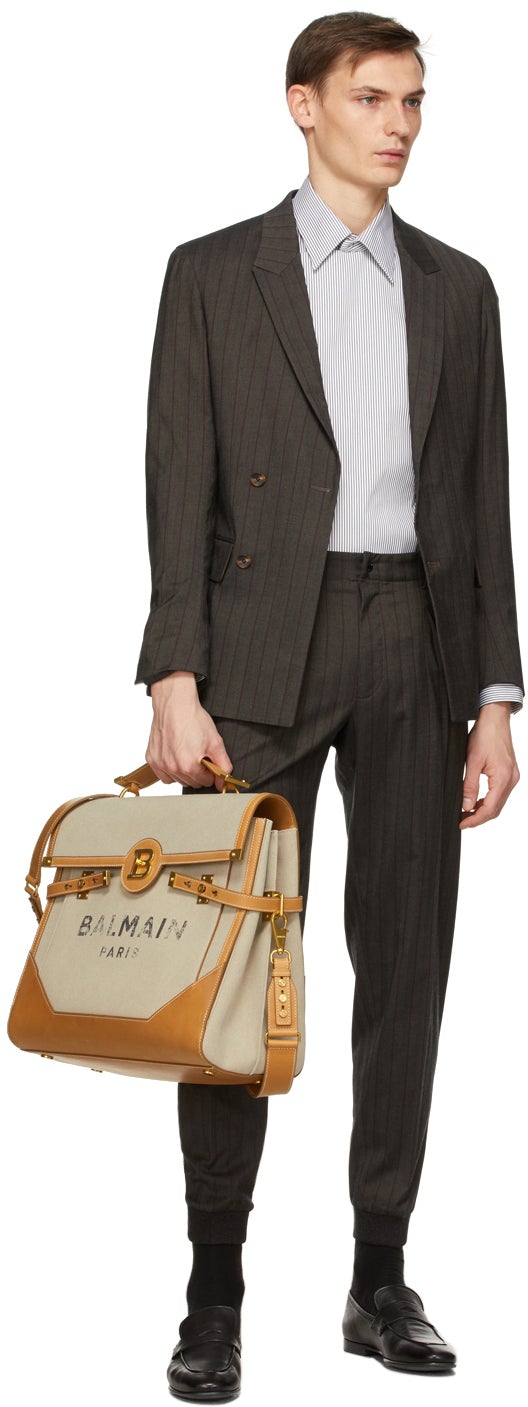 Z Zegna Grey Wool Striped Double-Breasted Blazer