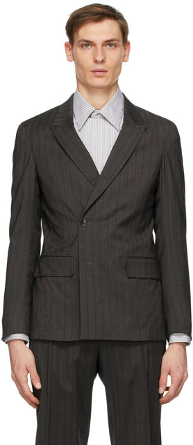 Z Zegna Grey Wool Striped Double-Breasted Blazer - Z Zegna Grey Laine Blazer à double boutonnage à rayures - Z Zegna Gray Wool 스트라이프 더블 브레스트 블레이저