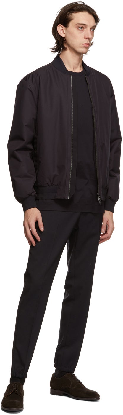 Z Zegna Navy Elastic Waist Dress Trousers