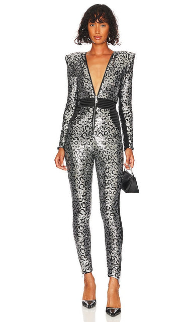 Zhivago Shakedown Jumpsuit in Metallic Silver Zhivago Shakedown Suit en argent métallique Zhivago shakedown连身裤穿着金属银色