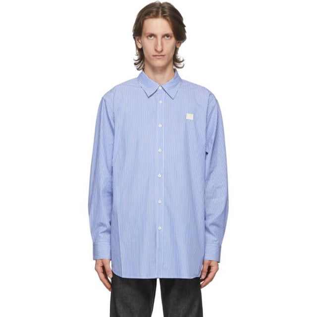 Acne Studios Blue and White Patch Striped Shirt