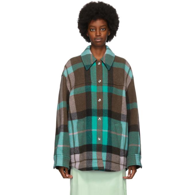 Acne Studios Green and Pink Wool Checkered Overshirt Jacket
