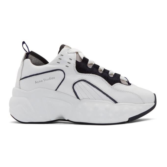 Acne Studios White and Navy Manhattan Sneakers