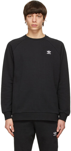 adidas Originals Black Trefoil Essentials Crewneck Sweatshirt - Adidas Originals Sweat-shirt Crewneck Essentials Crewneck - 아디다스 오리지널 흑색 trefoil Essentials Crewneck 스웨터