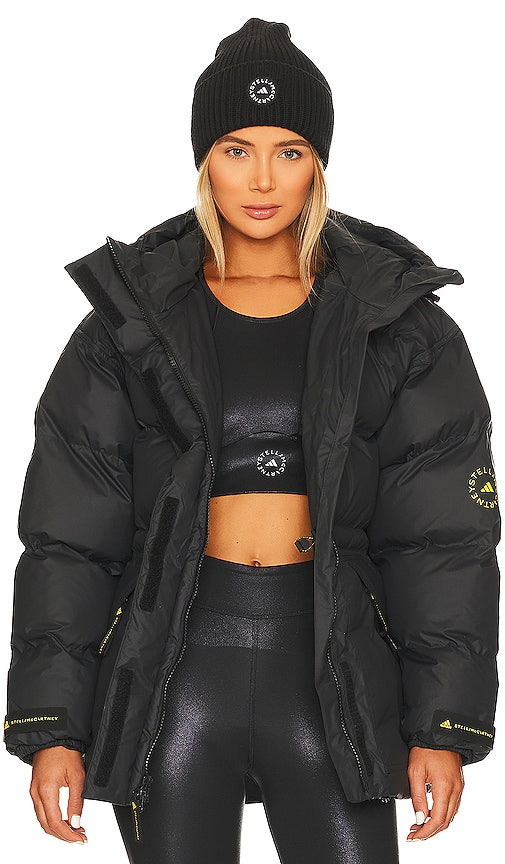adidas by Stella McCartney Mid Length Padded Winter Jacket in Black Adidas par Stella McCartney Veste d'hiver rembourrée de la longueur en noir adidas撰写的斯特拉·麦卡特尼（Stella McCartney）