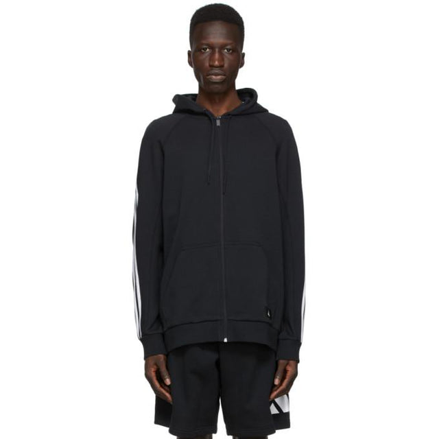 adidas Originals Black and White 3-Stripe Hooded Track Sweater