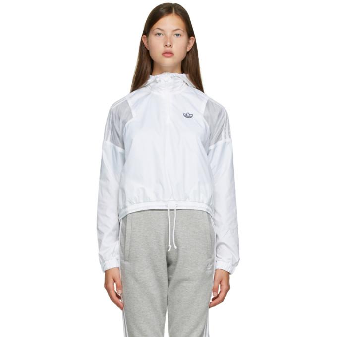 adidas Originals White Cropped Windbreaker Jacket