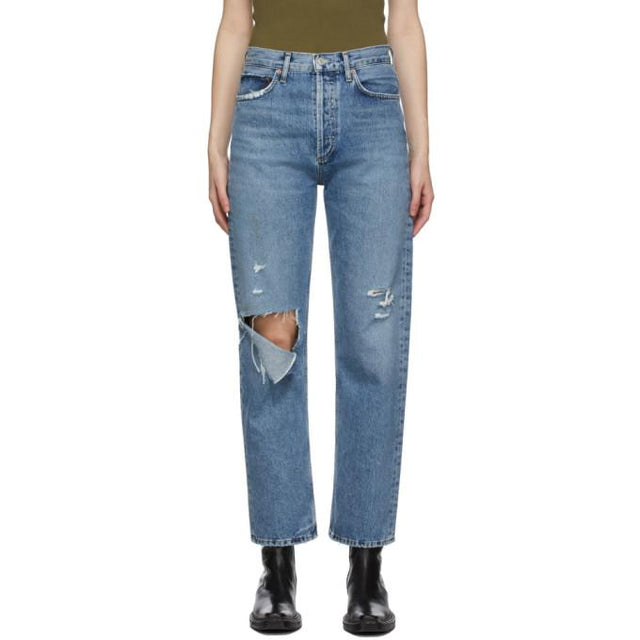 AGOLDE Blue Fitted 90s High-Rise Straight Jeans