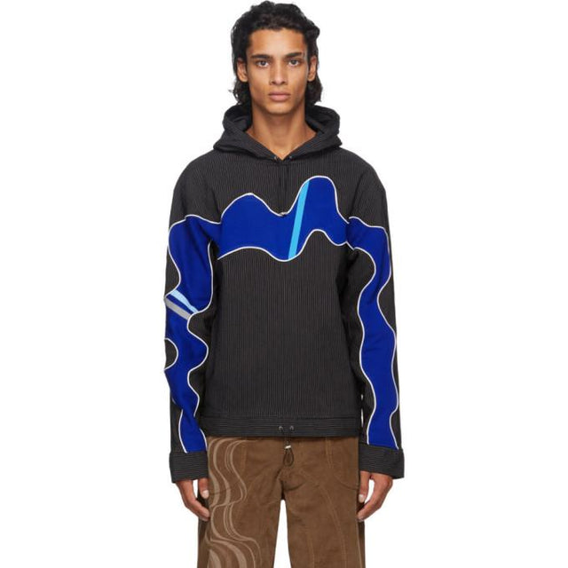 Ahluwalia Black and Blue Striped Hoodie