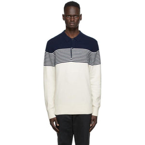 Aime Leon Dore Off-White and Navy Wool Long Sleeve Polo