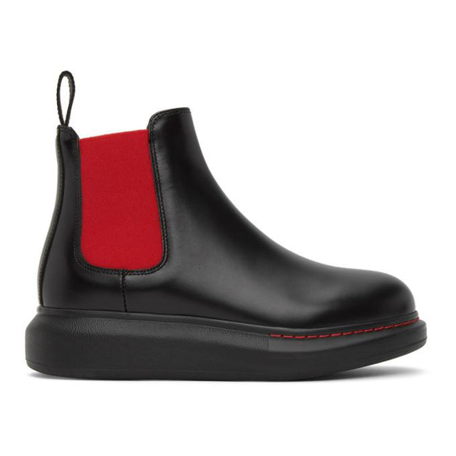 Alexander McQueen Black and Red Contrast Sole Hybrid Chelsea Boots
