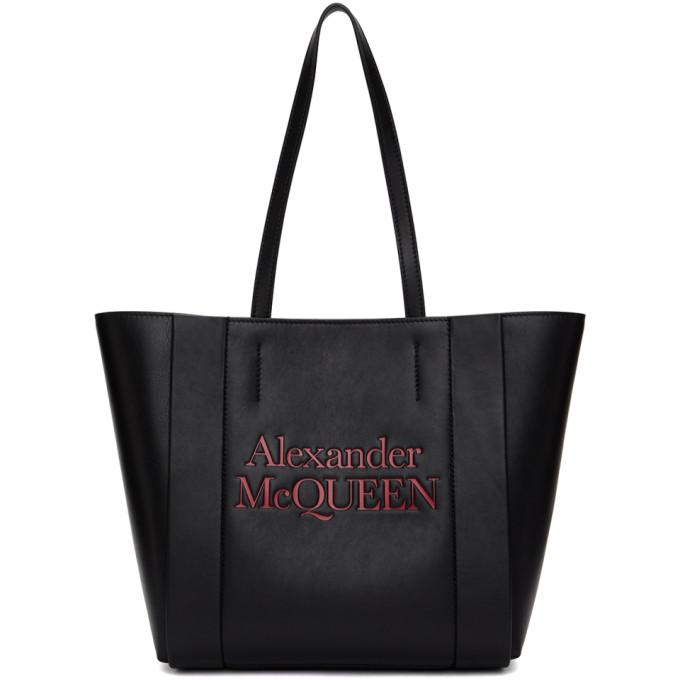 Alexander McQueen Black and Red Logo Small Shopper Tote