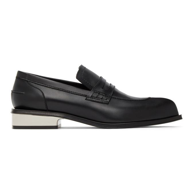 Alexander McQueen Black and Silver Sculpted Heel Loafers