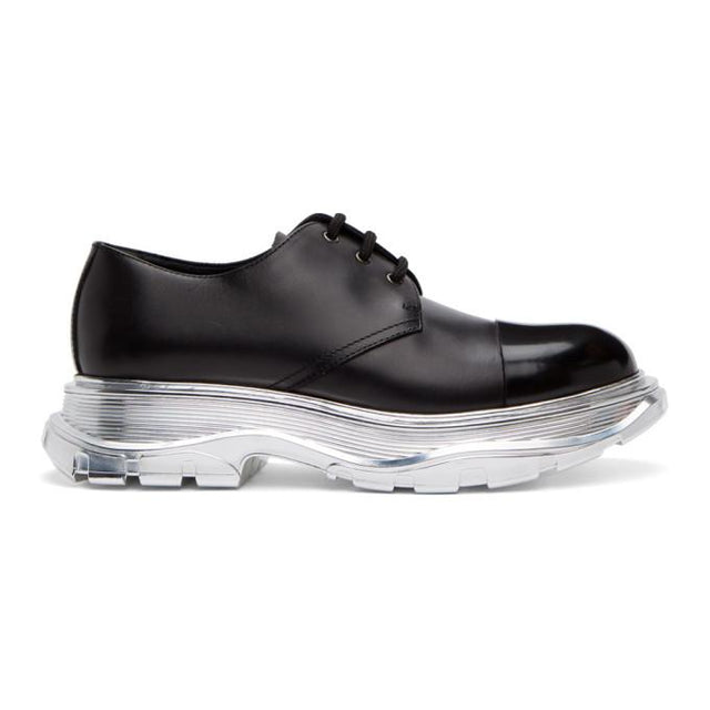 Alexander McQueen Black and Silver Tread Slick Derbys