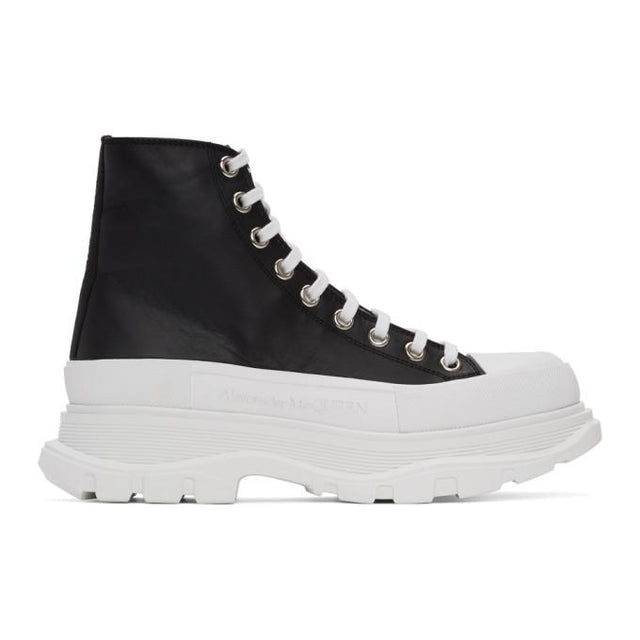 Alexander McQueen Black and White Leather Tread Slick Boots