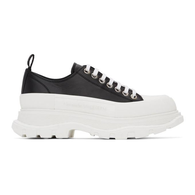 Alexander McQueen Black and White Leather Tread Slick Sneakers