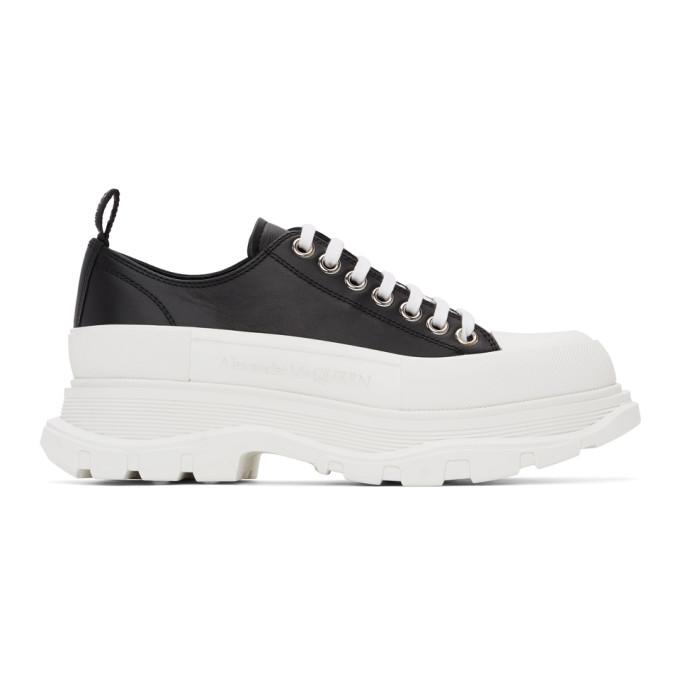 Alexander McQueen Black and White Leather Tread Slick Sneakers