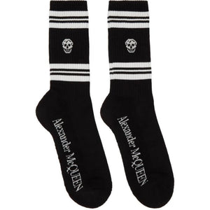 Alexander McQueen Black and White Stripe Skull Sport Socks