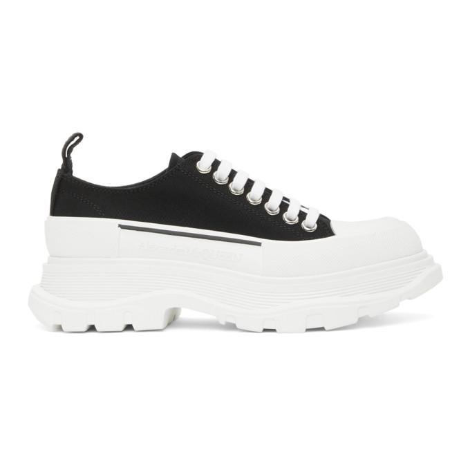 Alexander McQueen Black and White Tread Slick Platform Low Sneakers
