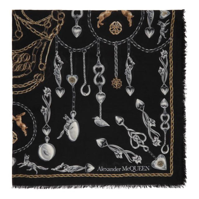 Alexander McQueen Black Charmed Love Scarf