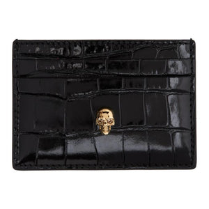 Alexander McQueen Black Croc Skull Card Holder