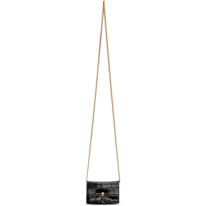 Alexander McQueen Black Croc Skull Chain Wallet Bag