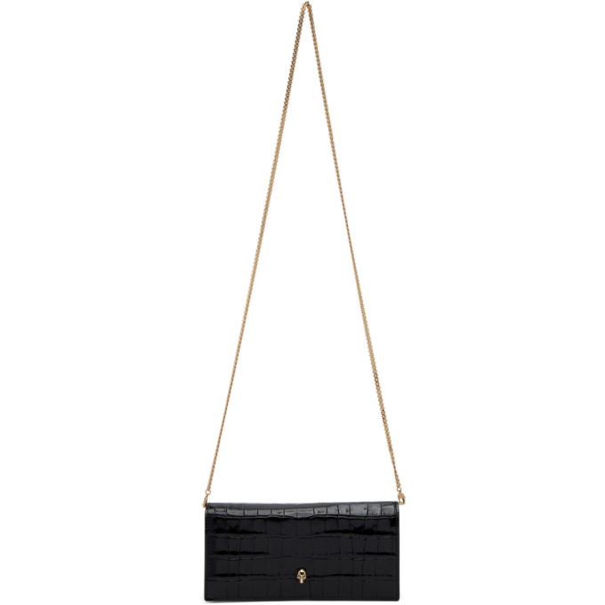 Alexander McQueen Black Croc Skull Chain Wallet Bag
