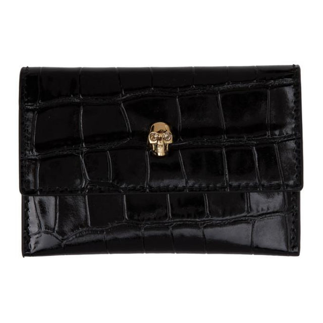 Alexander McQueen Black Croc Skull Envelope Card Holder