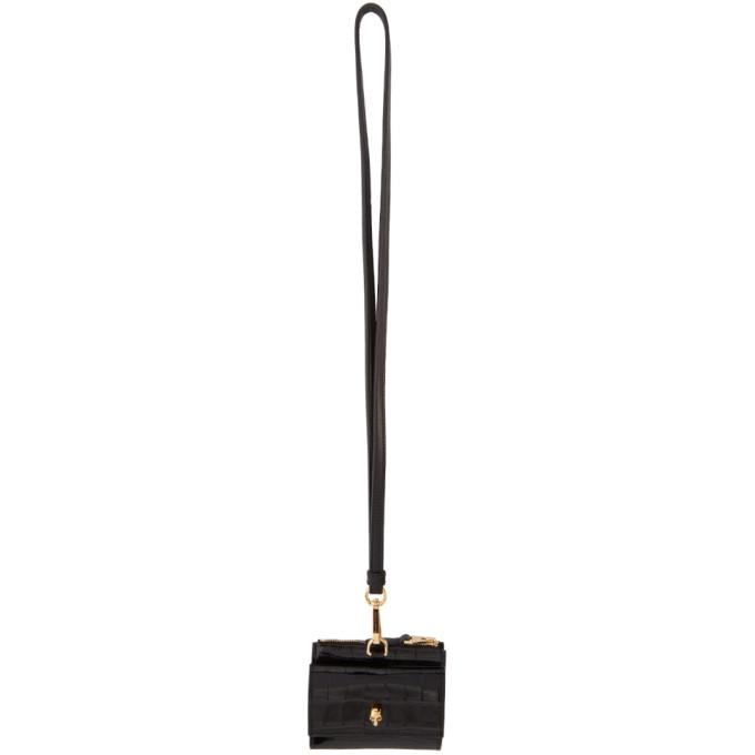 Alexander McQueen Black Croc Skull Strap Card Holder