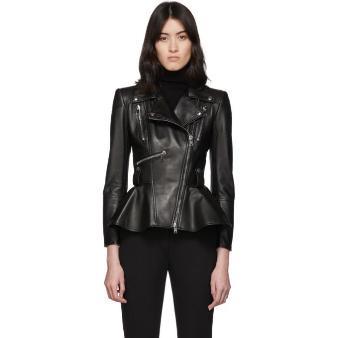 Alexander McQueen Black Leather Peplum Jacket